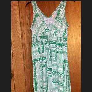 Green and white maxi dress